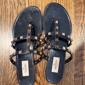 Valentino Black and Gold Studded Sandals